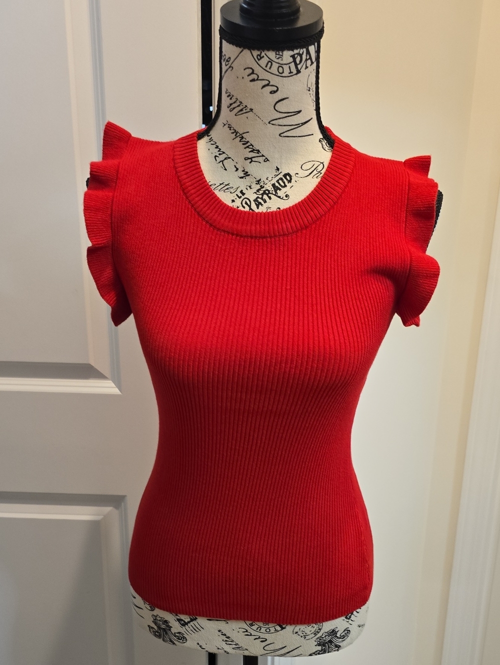 Zenana Outfitters Red Ribbed Ruffle Sleeve Tank